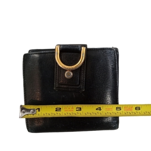 Gucci Women's Pebbled Leather Black Fold-over Wallet Gold D-Ring Detail - Picture 10 of 13